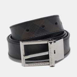 Burberry Black Smoke Check Coated Canvas and Leather Reversible Buckle Cut to Size Belt 