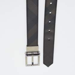 Burberry Black Smoke Check Coated Canvas and Leather Reversible Buckle Cut to Size Belt 