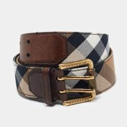Burberry Brown/Beige Nova Check Canvas and Leather Buckle Belt 90CM