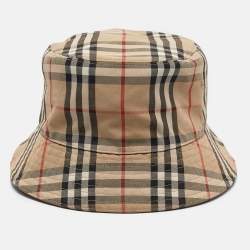Pre Owned Burberry Brown Vintage Checks Cotton Blend Bucket Hat L