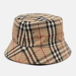 Pre Owned Burberry Brown Vintage Checks Cotton Blend Bucket Hat L