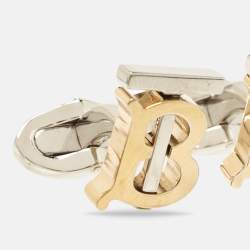 Burberry Logo Monogram Two Tone Metal Cufflinks