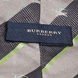 Burberry Grey Diagonal Striped Silk Tie