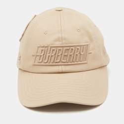 Pre Owned Burberry Beige Logo Embroidered Cotton Badge Appliqué Baseball Cap S