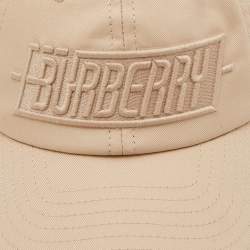 Pre Owned Burberry Beige Logo Embroidered Cotton Badge Appliqué Baseball Cap S