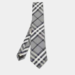 Burberry Navy Blue Check Pattern Silk Tie