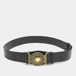 Burberry Black Leather Round Clasp Buckle Belt 90CM