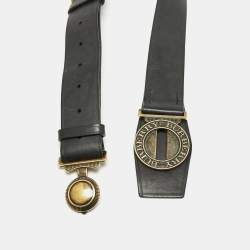 Burberry Black Leather Round Clasp Buckle Belt 90CM