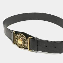Burberry Black Leather Round Clasp Buckle Belt 90CM