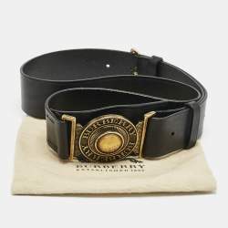 Burberry Black Leather Round Clasp Buckle Belt 90CM