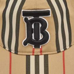 Burberry Beige Logo Striped Cotton Baseball Cap M