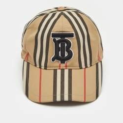 Burberry Beige Logo Striped Cotton Baseball Cap M