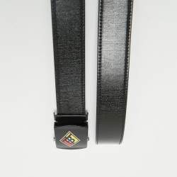 Pre Owned Burberry Black Coated Canvas and Leather TB Logo Plague Belt 90CM
