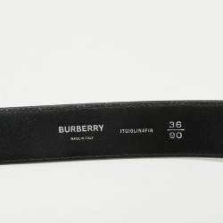 Pre Owned Burberry Black Coated Canvas and Leather TB Logo Plague Belt 90CM