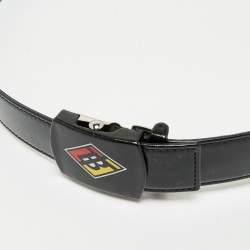 Pre Owned Burberry Black Coated Canvas and Leather TB Logo Plague Belt 90CM