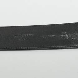 Pre Owned Burberry Black/Beige Housecheck Fabric and Leather Logo Buckle Belt 105CM