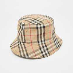 Pre Owned Burberry Beige Vintage Check Bucket Hat M