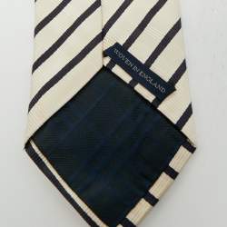 مملوكة مسبقًا Burberry Cream Diagonal Striped Silk Traditional Tie