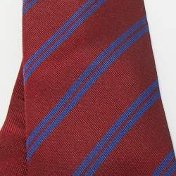 Pre Owned Burberry Red Diagonal Striped Silk Skinny Tie