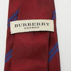 Pre Owned Burberry Red Diagonal Striped Silk Skinny Tie