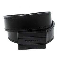 Pre Owned Burberry Black Leather Buckle Belt 80cm