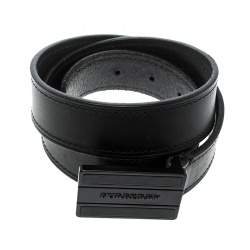 Pre Owned Burberry Black Leather Buckle Belt 80cm