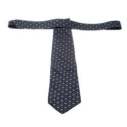 Pre Owned Burberry Vintage Navy Blue Floral Pattern Silk Tie 