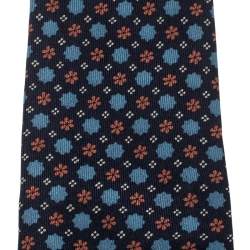 Pre Owned Burberry Vintage Navy Blue Floral Pattern Silk Tie 