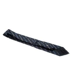 Burberry Navy Blue Diagonal Striped Silk Tie 
