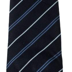 Burberry Navy Blue Diagonal Striped Silk Tie 