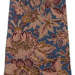 Pre Owned Burberry Vintage Blue and Brown Floral Print Silk Tie 