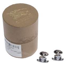 Burberry Black & White Enamel Silver Tone Cufflinks