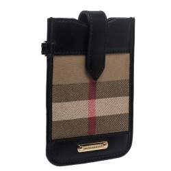 Burberry Balck/Beige House Check Canvas and Leather Phone Pouch