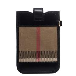 Burberry Balck/Beige House Check Canvas and Leather Phone Pouch