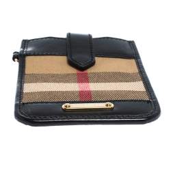 Burberry Balck/Beige House Check Canvas and Leather Phone Pouch