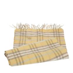 Pre Owned Burberry Light Yellow Nova Check Cashmere & Wool Fringed Scarf