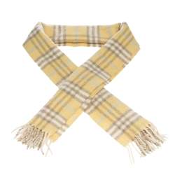 Pre Owned Burberry Light Yellow Nova Check Cashmere & Wool Fringed Scarf