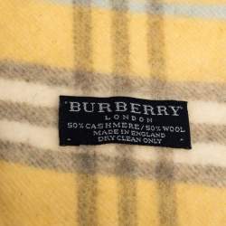 Pre Owned Burberry Light Yellow Nova Check Cashmere & Wool Fringed Scarf