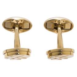 Pre Owned Burberry Check Engraved Gold Tone Round Cufflinks