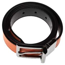 Pre Owned Burberry Orange/Black Leather Reversible Buckle Belt 100CM