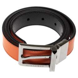 Pre Owned Burberry Orange/Black Leather Reversible Buckle Belt 100CM