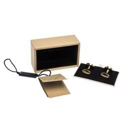 Burberry Logo Engraved Gold Tone Round Cufflinks