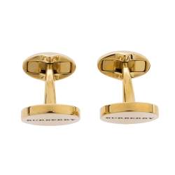 Burberry Logo Engraved Gold Tone Round Cufflinks