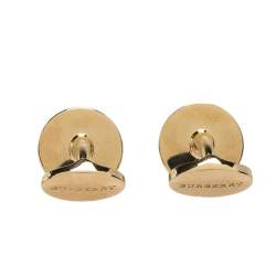 Burberry Logo Engraved Gold Tone Round Cufflinks