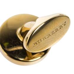 Burberry Logo Engraved Gold Tone Round Cufflinks
