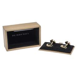 Burberry Check Engraved Gold Tone Round Cufflinks