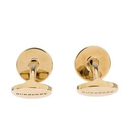 Burberry Check Engraved Gold Tone Round Cufflinks