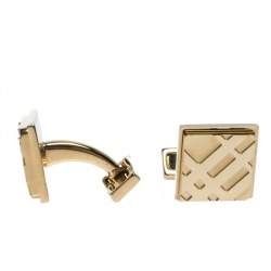 Burberry Check Engraved Gold Tone Square Cufflinks