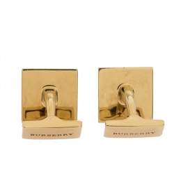 Burberry Check Engraved Gold Tone Square Cufflinks