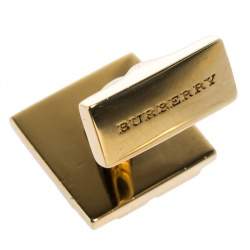 Burberry Check Engraved Gold Tone Square Cufflinks